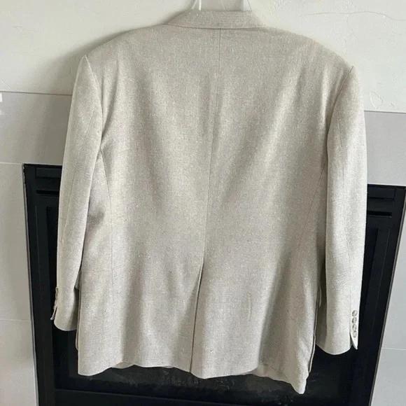 ▶️ Vintage Hopsack 100% Silk Sport Coat 43R Cream Textured Blazer Jacket USA 90s - Picture 6 of 15